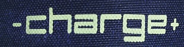 The actual -charge+ logo as printed on the navy Chargebag