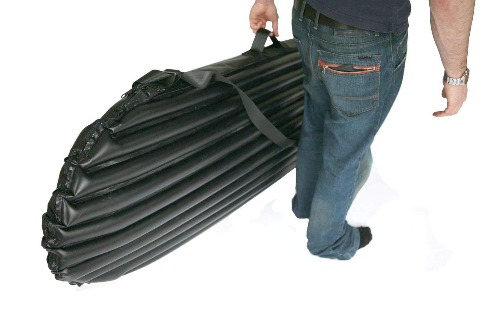 Close-up detail of the carry handle and pleated panels